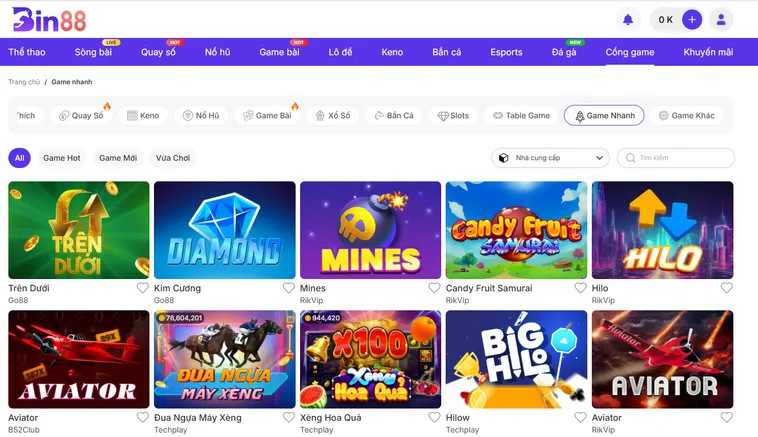 Sảnh Game Nhanh Bin88 Thiên Đường Giải Trí Tốc Độ Cao Cho Mọi Game Thủ Chuyên Nghiệp