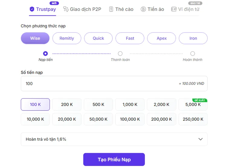 Nạp tiền Bin88 Trải Nghiệm Giao Dịch Tài Chính Siêu Tốc Cho Mọi Game Thủ Đỉnh Cao
