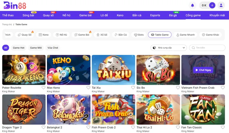 Đa Dạng Các Trò Chơi Tại Sảnh Table Game Bin88 Đẳng Cấp Cho Cộng Đồng Game Thủ Đam Mê