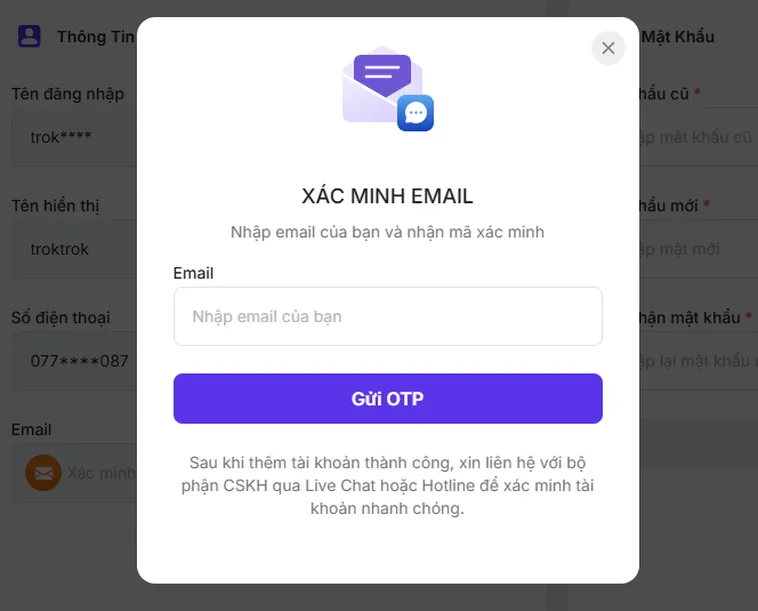 Xác minh tài khoản đa tầng bảo mật an toàn cho người chơi.